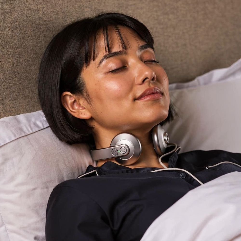 Woman lying awake staring at the ceiling